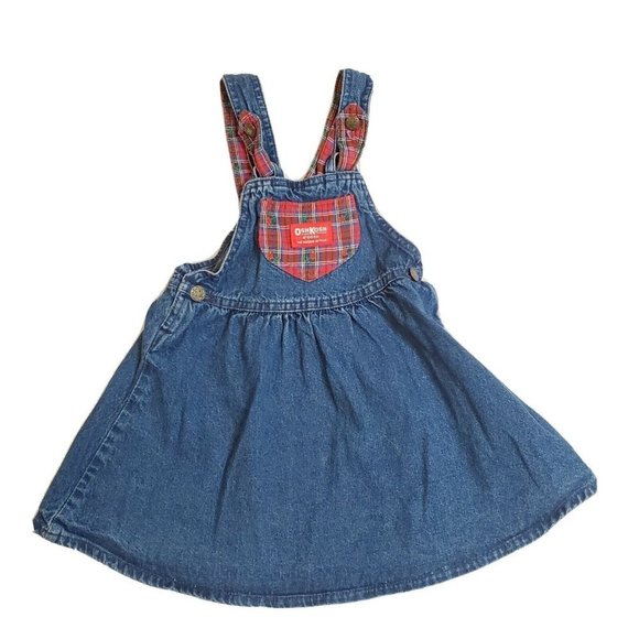 Vintage Oshkosh Denim Jumper Overall Dress‎ Plaid - Picture 1 of 9